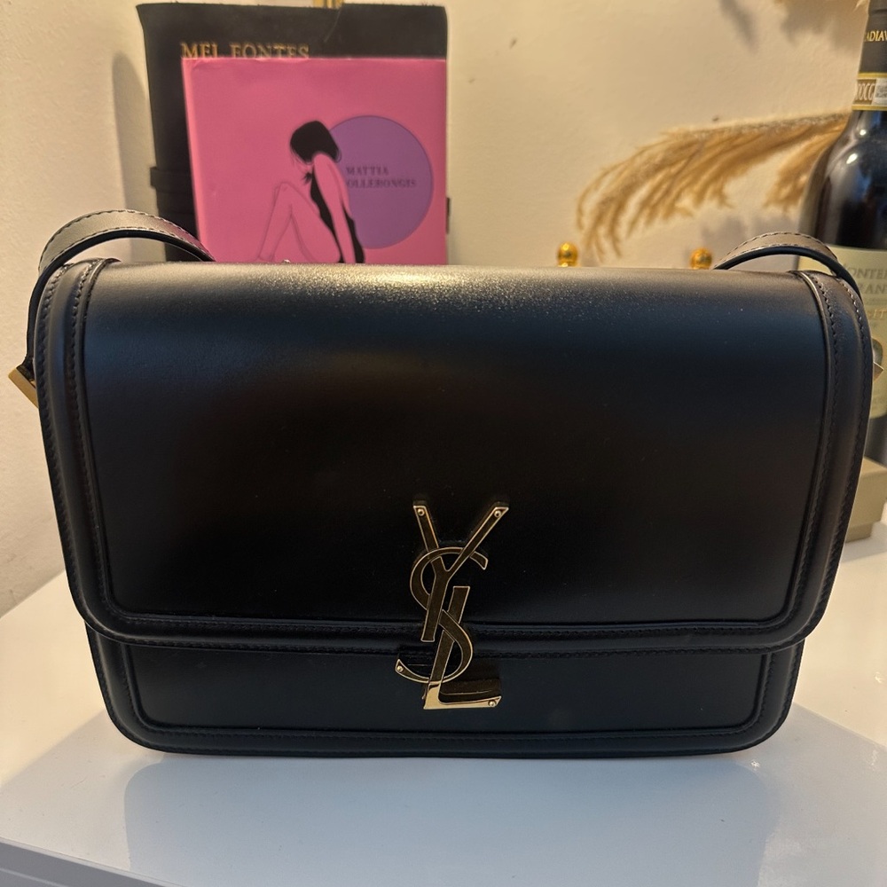 Yves Saint Laurent Black Crossbody Bag with Gold Logo